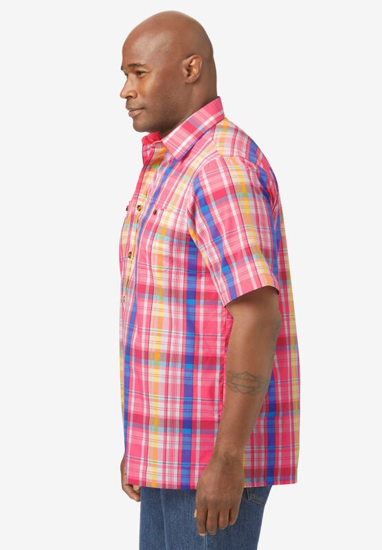 KingSize Mens Big /& Tall Short-Sleeve Plaid Sport Shirt